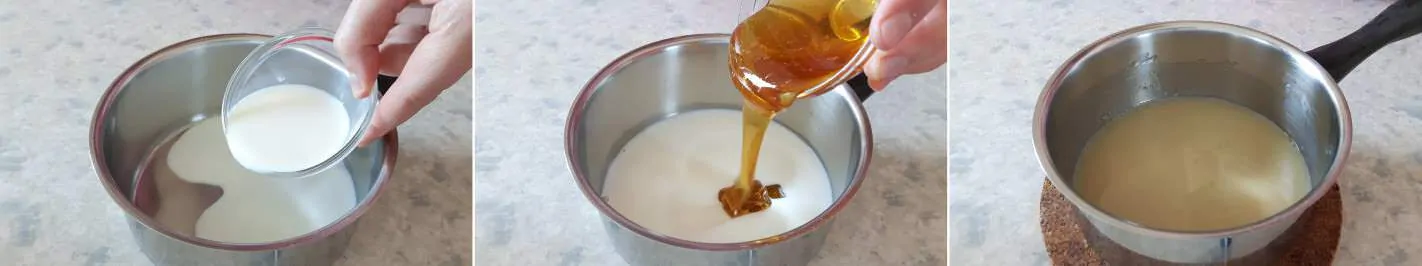 Kasutera Schritt 3 Milch-Honig-Mischung