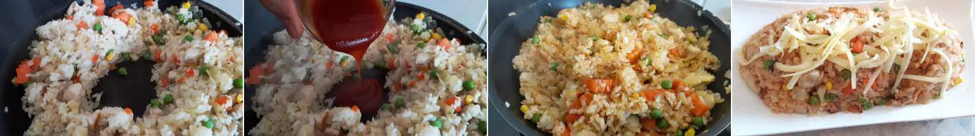 Schnelles Omuraisu Schritt 6 Reis mit Ketchup mischen