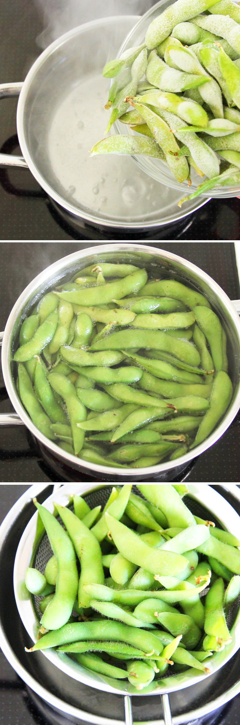 Edamame mit Chiliöl und Knoblauchflocken Schritt 3 Sojabohnen kochen