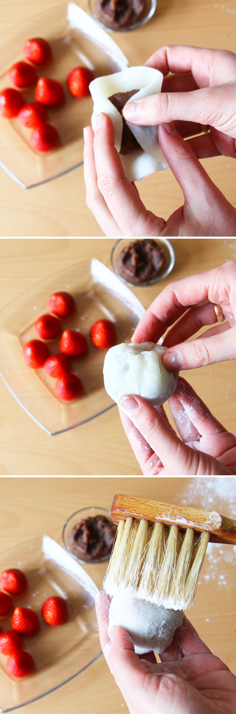 Ichigo Daifuku Mochi mit Erdbeeren Schritt 13 Mochi formen