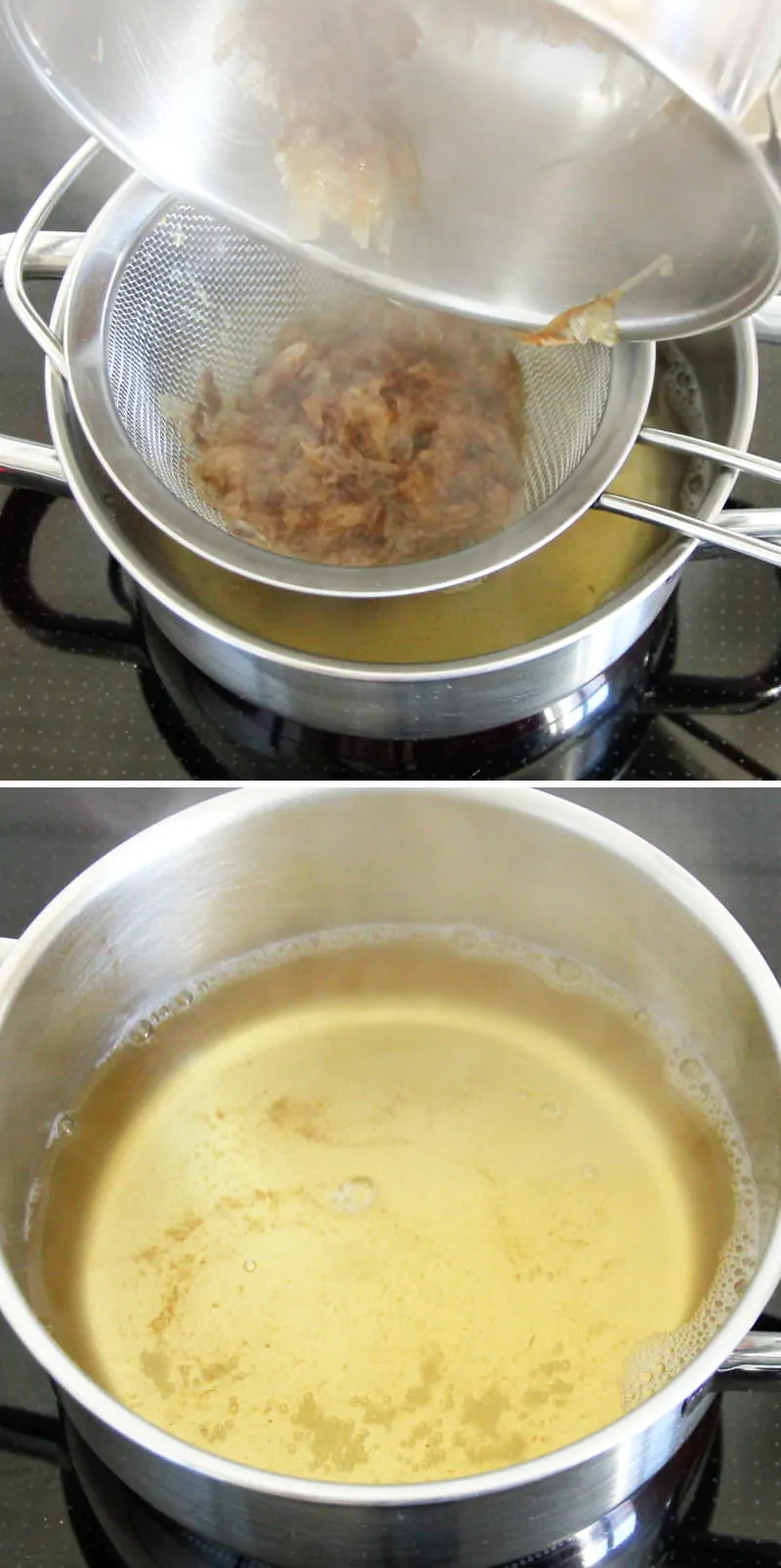 Miso-Suppe mit 3 Zutaten Schritt 4 Brühe abseihen