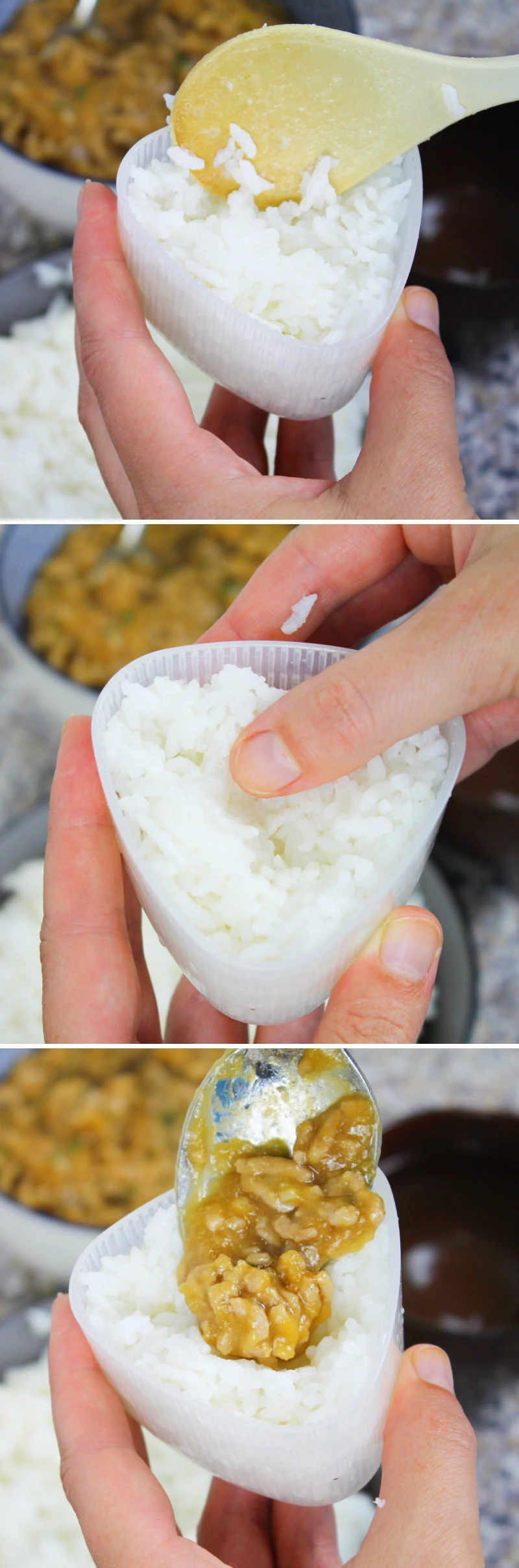 Onigiri mit ingwer-Miso-Hackfleisch Schritt 7 Reisbällchen formen