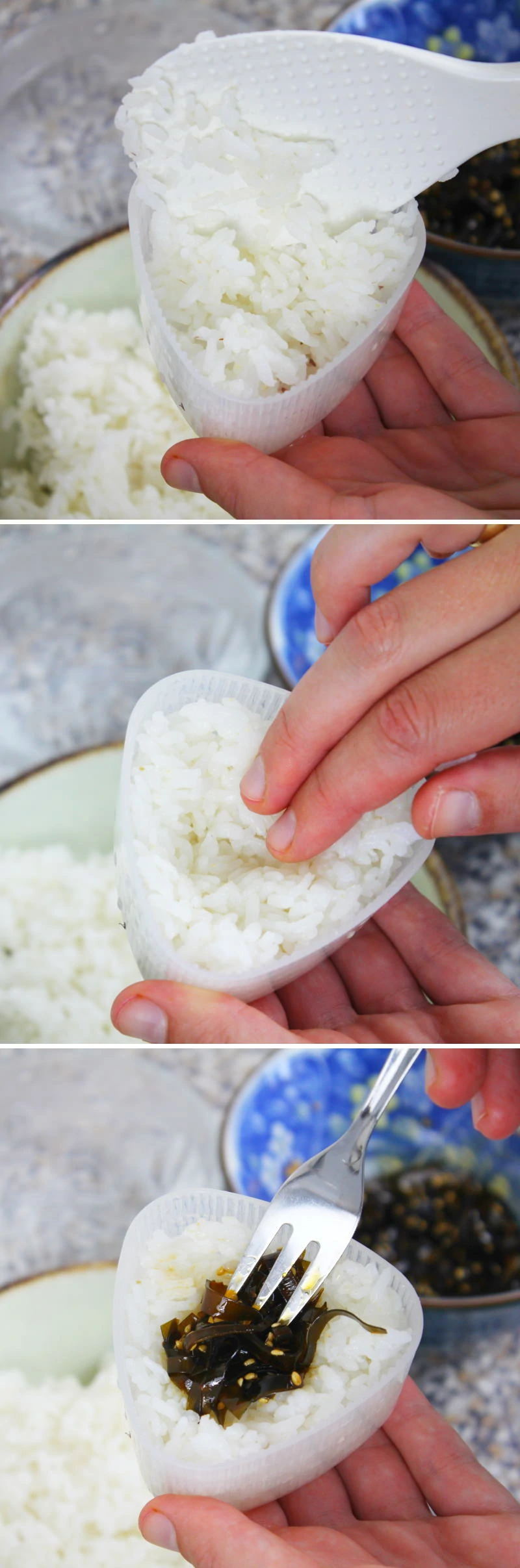 Tsukudani Onigiri mit Kombu Schritt 6 Reisbällchen füllen