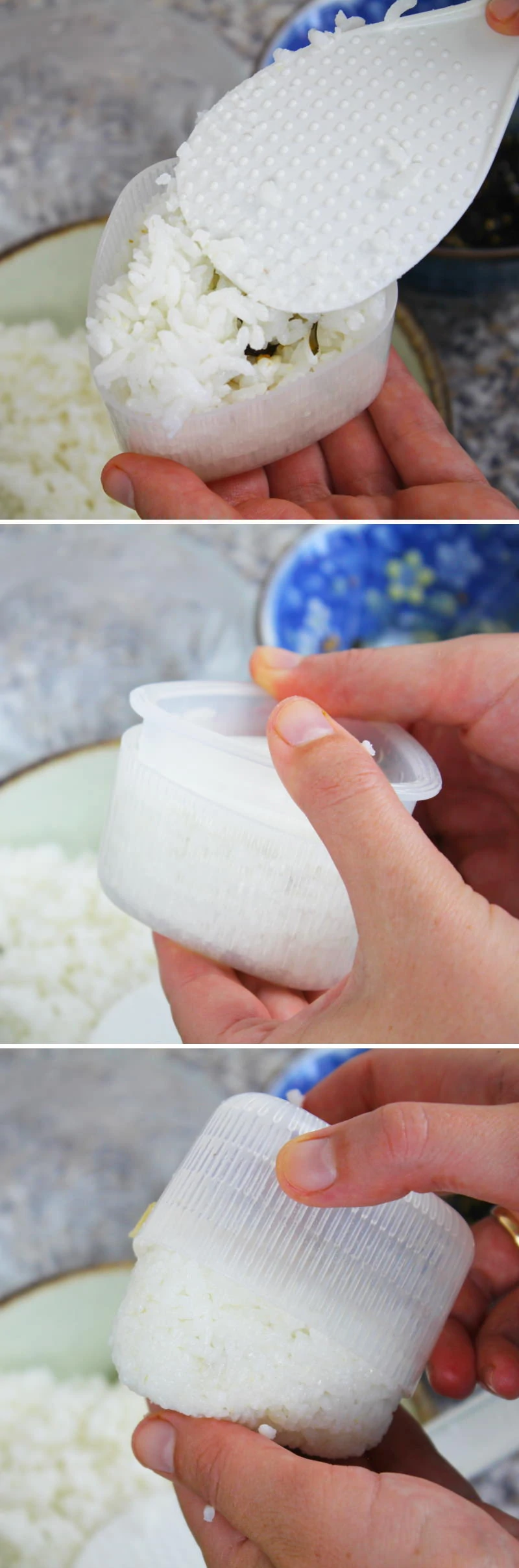 Tsukudani Onigiri mit Kombu Schritt 7 Reisbällchen füllen