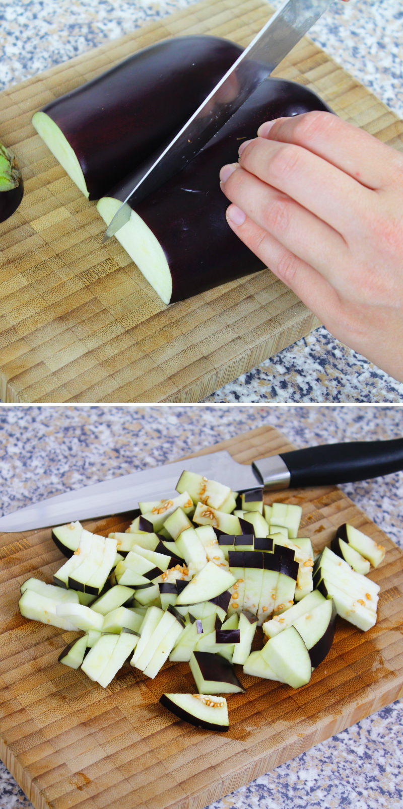 Onigiri mit Nasu Dengaku Schritt 2 Aubergine schneiden