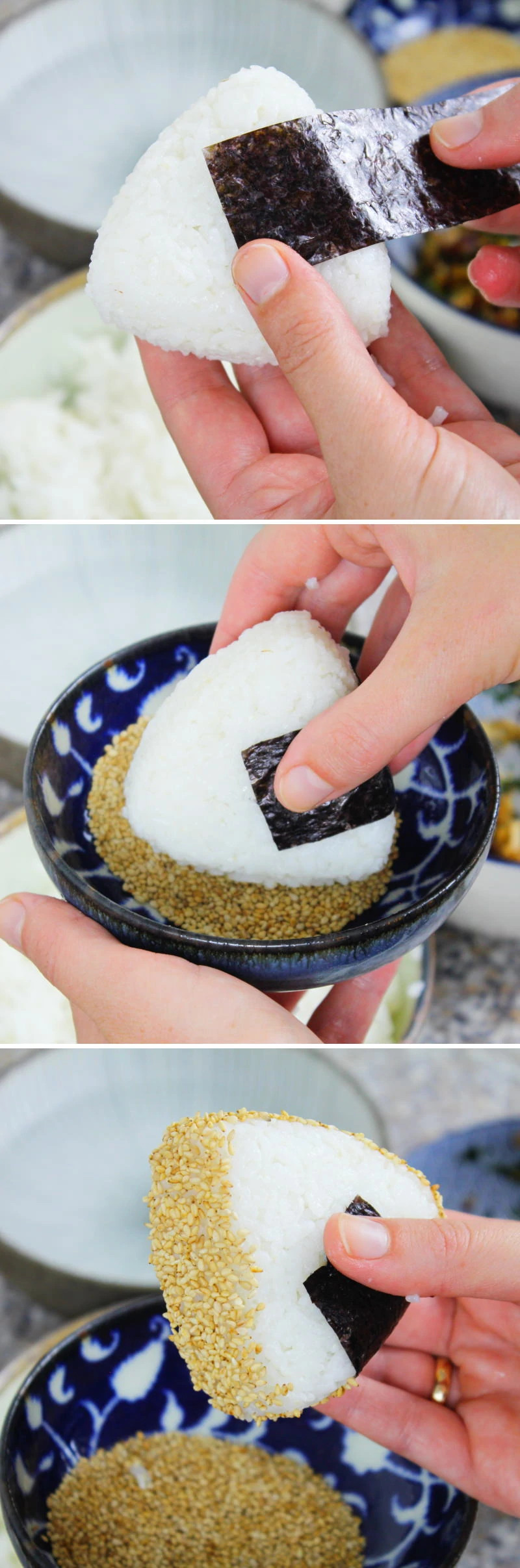 Onigiri mit Wakame Schritt 11 Reisbällchen dekorieren