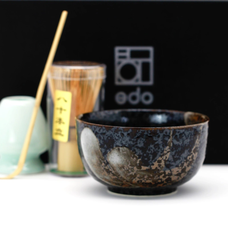 Japanisches Matcha Set „Ansen“ (4-tlg. Geschenkset mit Schale, Löffel, Besen & Ablage)