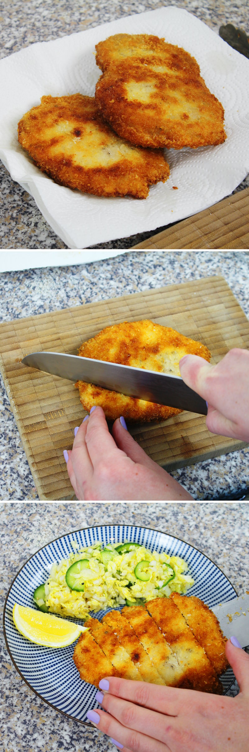 Tonkatsu Schritt 7 Schweinekoteletts schneiden und anrichten