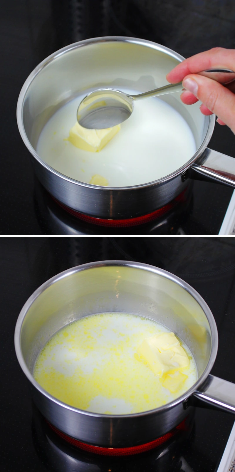 Anpan Schritt 2 Butter und Milch erhitzen