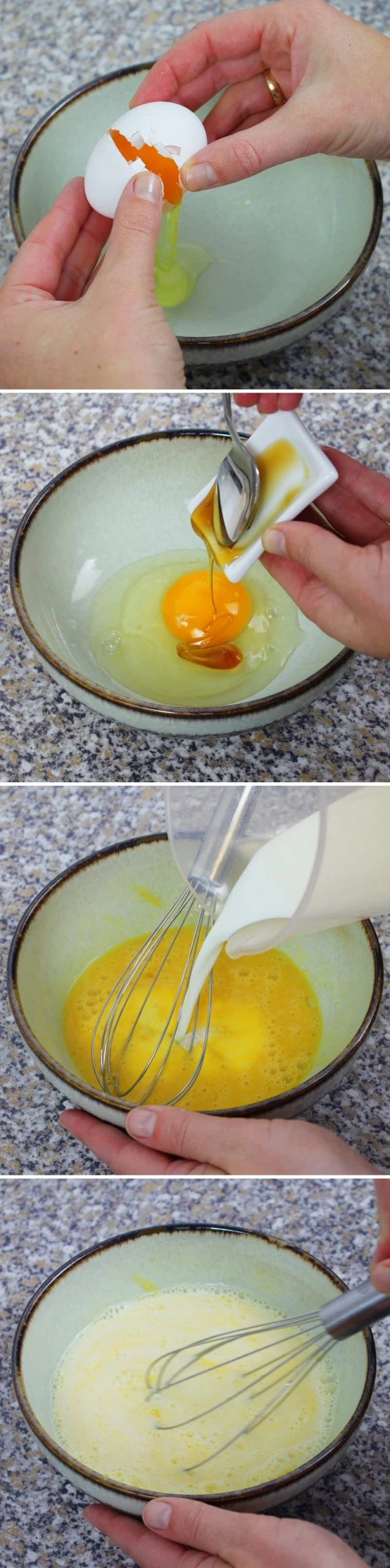 Matcha Dorayaki Schritt 2 Ei mit Honig und Milch verrühren