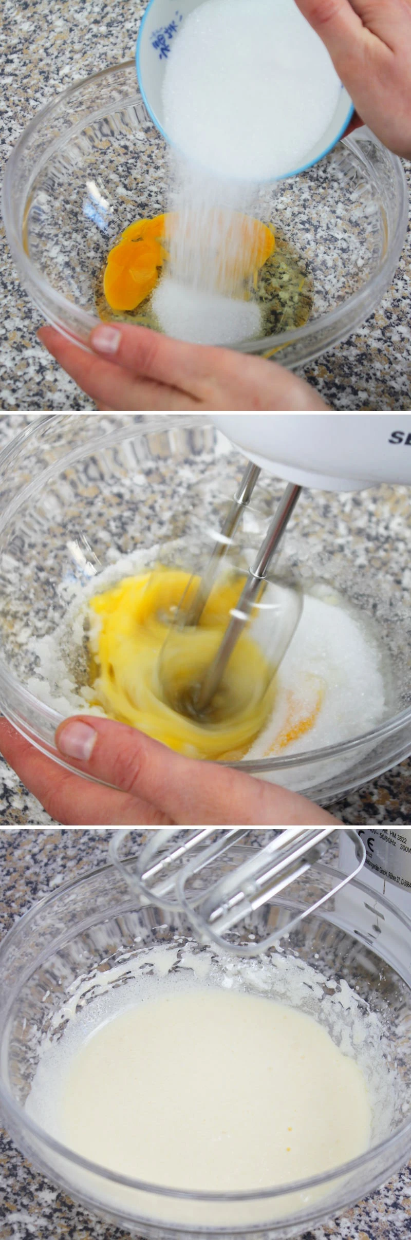 Matcha Muffins Schritt 2 Ei, Zucker und Vanillezucker verrühren