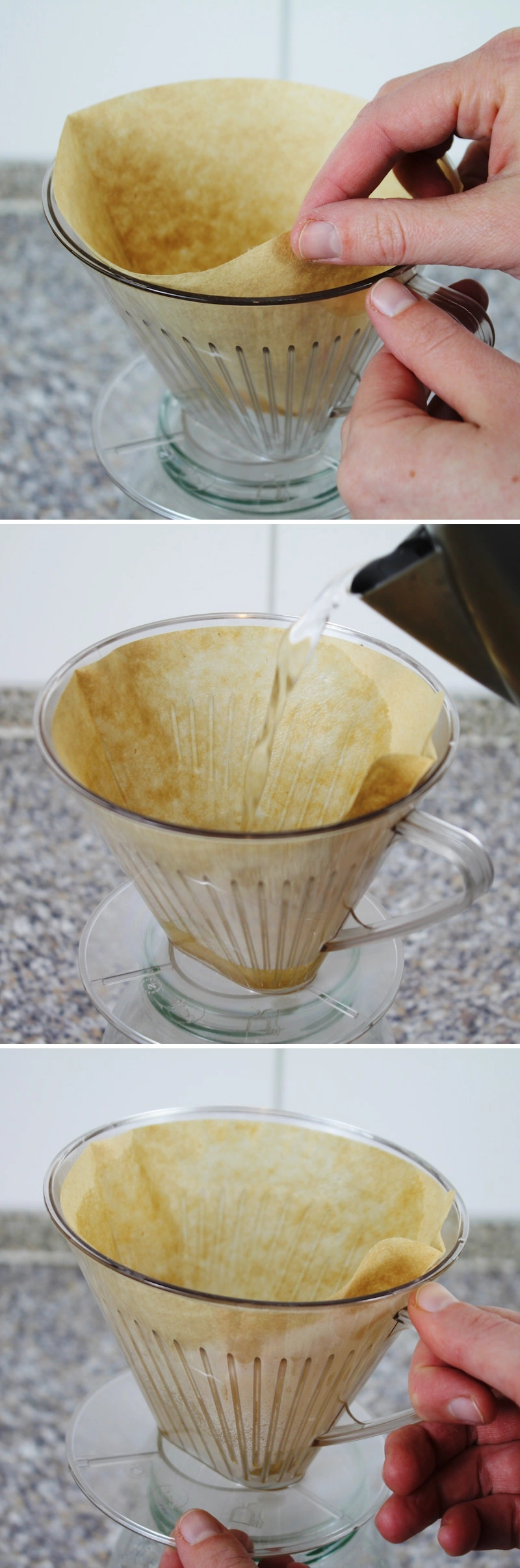 Cold Brew Eiskaffee Schritt 2 Papierfilter befeuchten