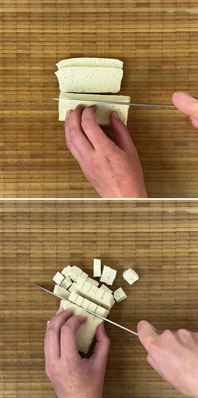 Takoyaki Schritt 5 Tofu klein schneiden